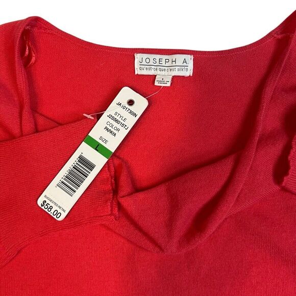 Joseph A Blouse Womens Large Coral Pink Preppy Colorful Top Scoop Neck Sweater - Picture 7 of 8